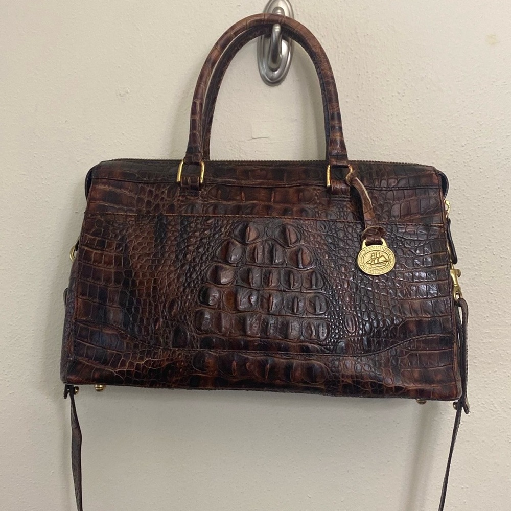 COPY - Brahmin Brown Crocs Embossed Leather Crossbody Shoulder Sling Handbag